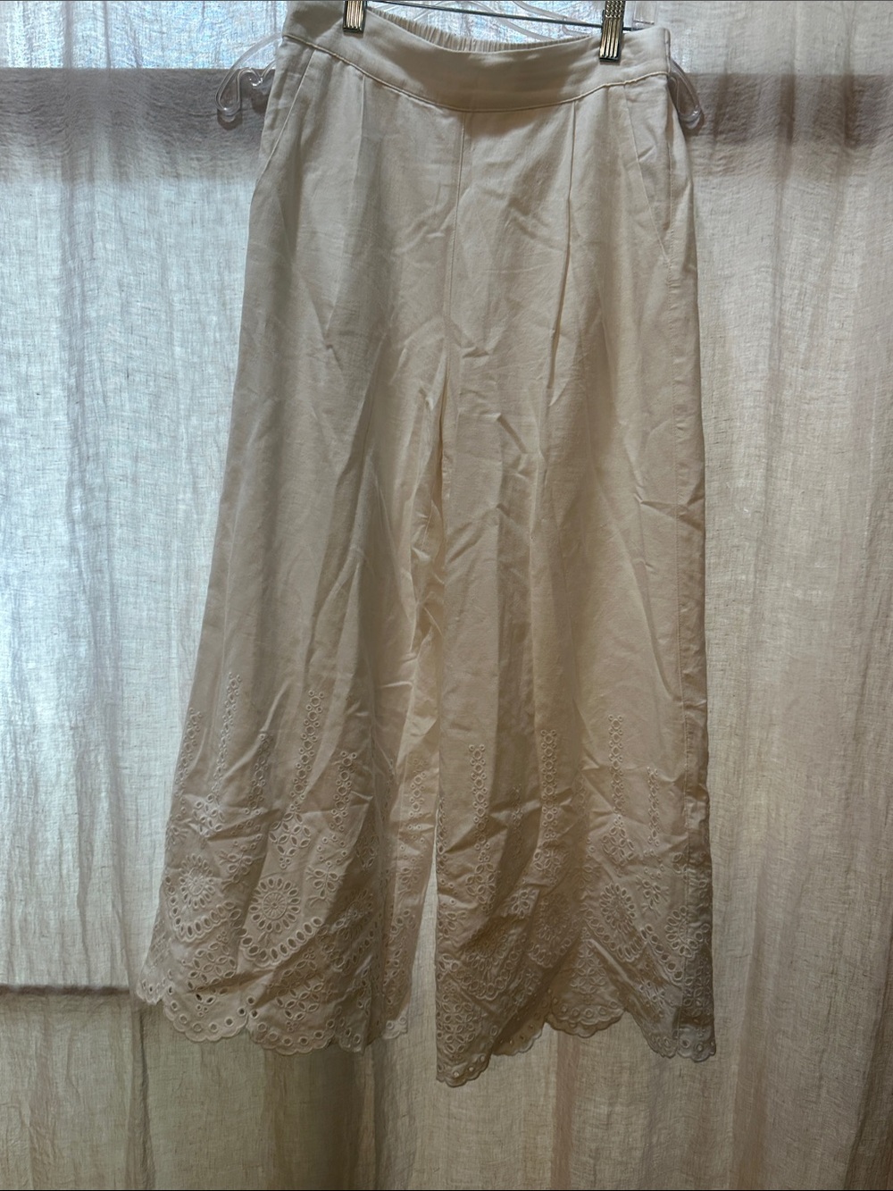 Philosophy Cream Wide-Leg Eyelet Hem Pants